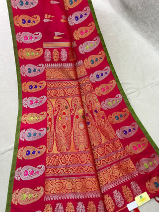 GADWAL PURE SILK MEENA BUTTA BORDER HANDLOOM SAREE