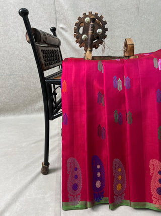 GADWAL PURE SILK THREAD BORDER MEENA BUTTA HANDLOOM SAREE