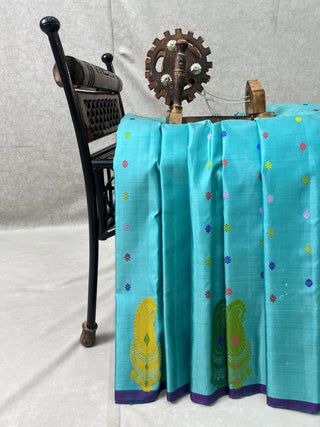 GADWAL PURE SILK THREAD BORDER MEENA BUTTA HANDLOOM SAREE