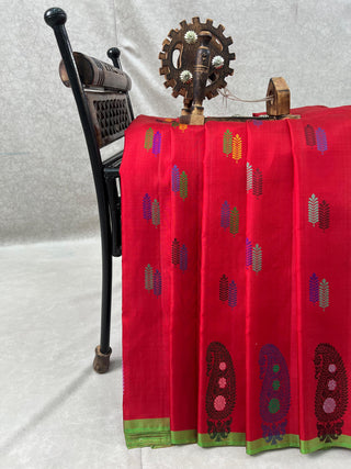 GADWAL PURE SILK THREAD BORDER MEENA BUTTA HANDLOOM SAREE