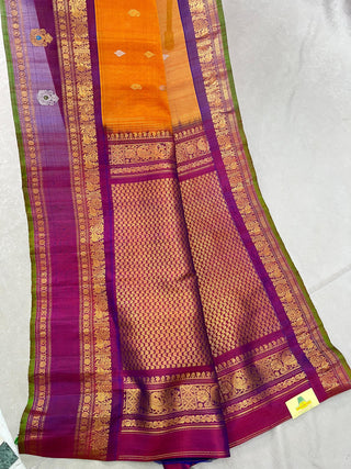 GADWAL GAP BORDER MEENA BUTTA COTTON SILK SAREE