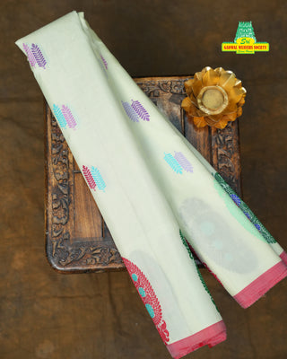 GADWAL PURE SILK THREAD BORDER MEENA BUTTA HANDLOOM SAREE