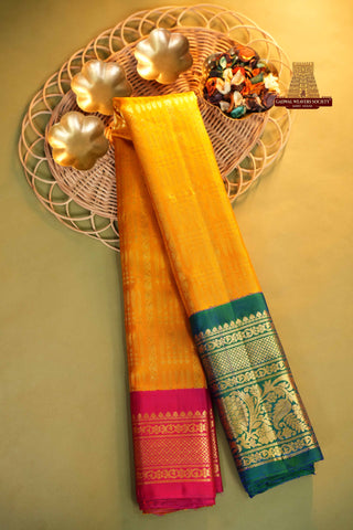 GADWAL PURE SILK BROCADE GANGA JAMUNA KUTTU BORDER SAREE