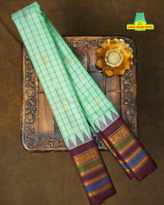 GADWAL PURE SILK GAP BORDER CHECKS BUTTA SAREE
