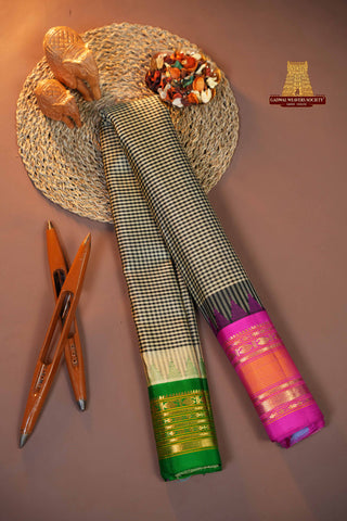 UNIQUE GADWAL HANDLOOM GINGHAM CHECKS WITH GANGA JAMUNA BORDER