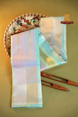 KANCHI PURE SILK TISSUE WITH MULTICOLOUR TEMPLE BORDER SAREE