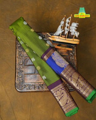 GADWAL PURE SILK GAP BORDER BUTTA HANDLOOM SAREE