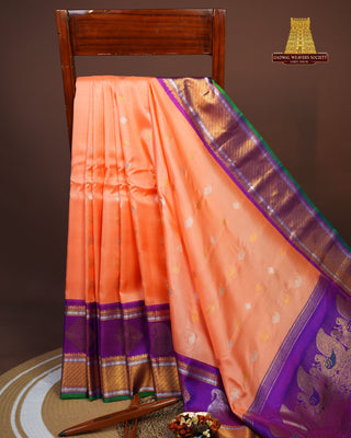 GADWAL PURE SILK GAP BORDER MEENA BUTTA HANDLOOM SAREE