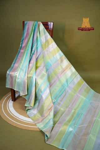 KANCHI PURE SILK TISSUE WITH MULTICOLOUR TEMPLE BORDER SAREE