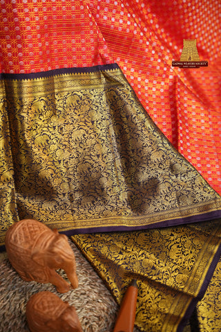 KANCHIPURAM BROCADE PURE SILK HANDLOOM SAREE WITH KUTTU BORDER