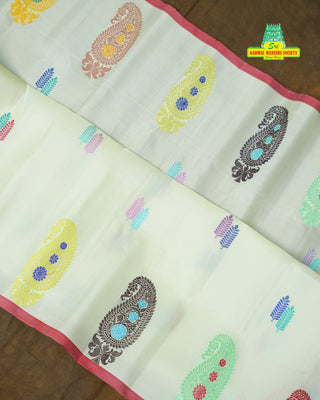 GADWAL PURE SILK THREAD BORDER MEENA BUTTA HANDLOOM SAREE
