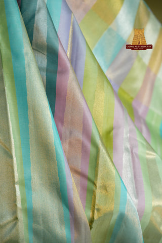 KANCHI PURE SILK TISSUE WITH MULTICOLOUR TEMPLE BORDER SAREE