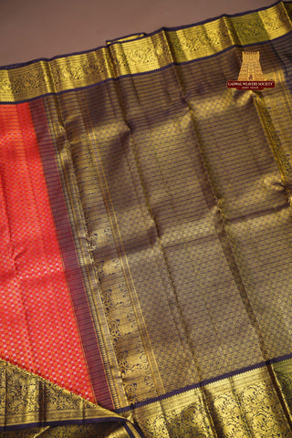 KANCHIPURAM BROCADE PURE SILK HANDLOOM SAREE WITH KUTTU BORDER