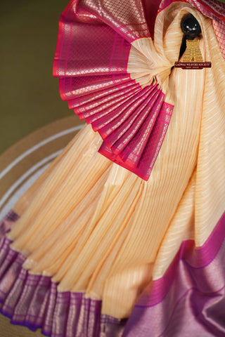 EXCLUSIVE KANCHI KORA SILK SAREE WITH GANGA-JAMUNA BORDER