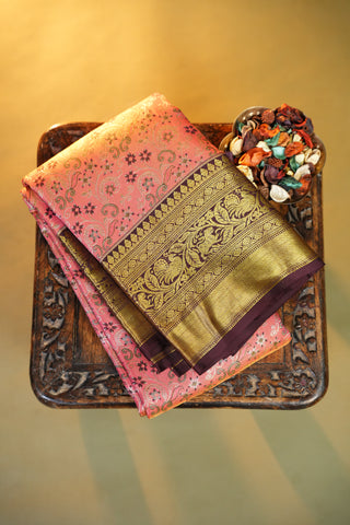 KANCHIPURAM PURE SILK TISSUE MEENAKARI BROCADE SAREE