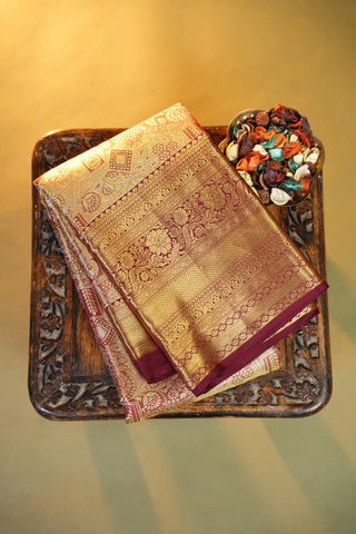 KANCHIPURAM PURE SILK HANDLOOM TISSUE BROCADE BRIDAL SAREE