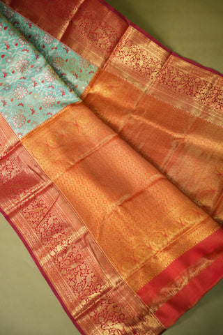 KANCHIPURAM PURE SILK HANDLOOM TISSUE BROCADE SAREE