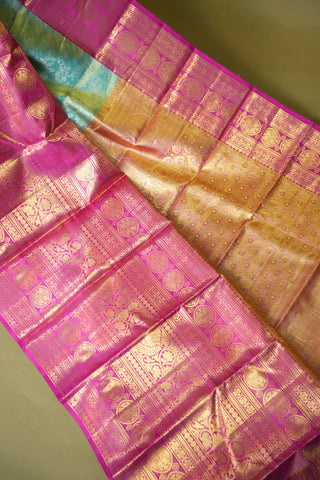 KANCHIPURAM PURE SILK HANDLOOM TISSUE BROCADE SAREE