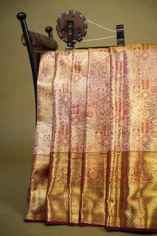 KANCHIPURAM PURE SILK HANDLOOM TISSUE BROCADE BRIDAL SAREE