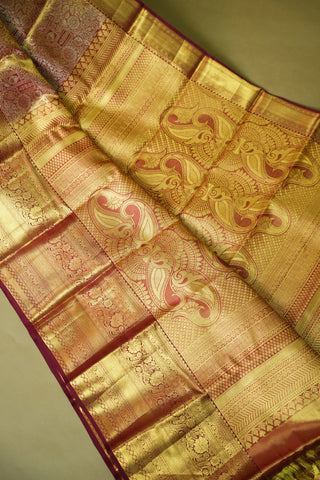 KANCHIPURAM PURE SILK HANDLOOM TISSUE BROCADE BRIDAL SAREE
