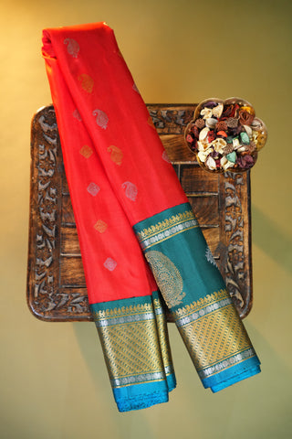 PREMIUM GAP BORDER BUTTA GADWAL PURE SILK HANDLOOM SAREE