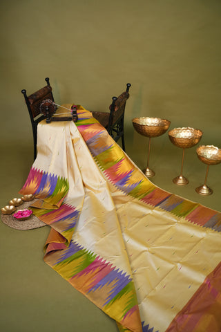 KANCHIPURAM PURE SILK HANDLOOM SAREE WITH TEMPLE BORDER