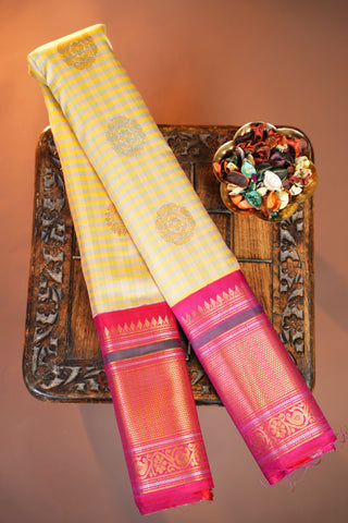 GADWAL PURE SILK GINGHAM CHECKS HANDLOOM SAREE