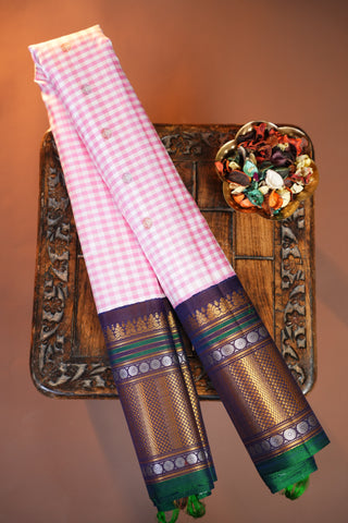 GADWAL PURE SILK GINGHAM CHECKS HANDLOOM SAREE