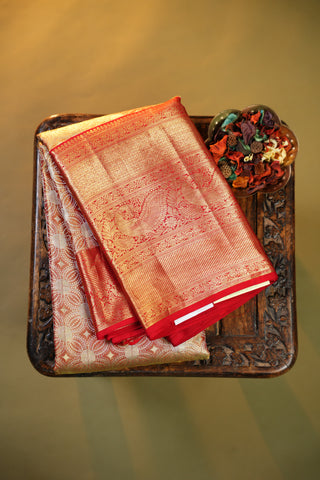 KANCHIPURAM PURE SILK HANDLOOM TISSUE BROCADE SAREE