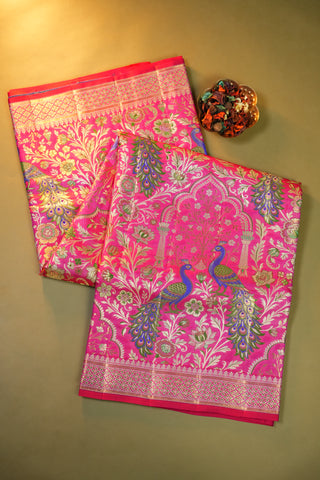 KANCHIPURAM PURE SILK HANDLOOM MEENAKARI BROCADE SAREE