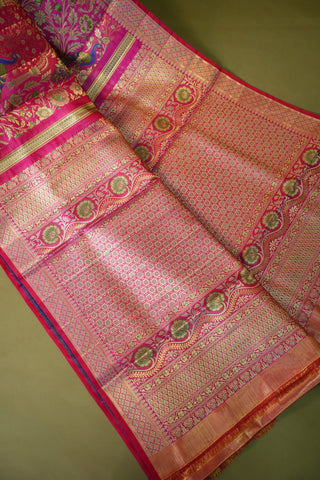 KANCHIPURAM PURE SILK HANDLOOM MEENAKARI BROCADE SAREE