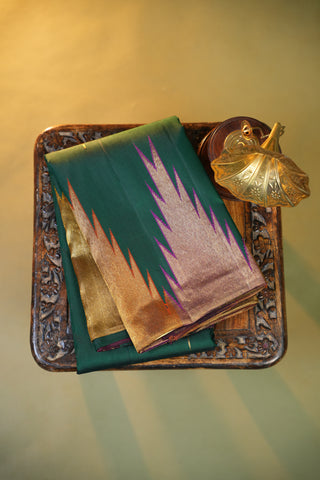 KANCHIPURAM PURE SILK HANDLOOM SAREE WITH TEMPLE BORDER