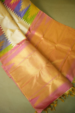 KANCHIPURAM PURE SILK HANDLOOM SAREE WITH TEMPLE BORDER