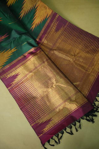 KANCHIPURAM PURE SILK HANDLOOM SAREE WITH TEMPLE BORDER