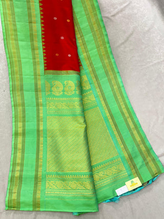 GADWAL PURE SILK SILVER ZARI GAP BORDER SAREE
