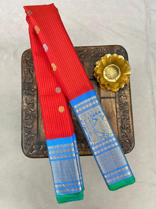 GADWAL PURE SILK HANDLOOM CHECKS BUTTA SAREE