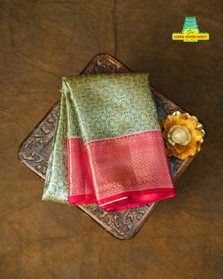 KANCHIPURAM PURE SILK KUTTU PASTEL HANDLOOM SAREE