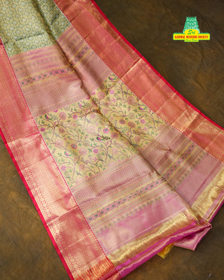 KANCHIPURAM PURE SILK KUTTU PASTEL HANDLOOM SAREE