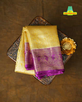 KANCHIPURAM PURE SILK KUTTU PASTEL HANDLOOM SAREE