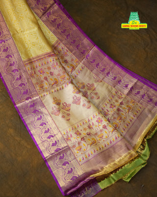 KANCHIPURAM PURE SILK KUTTU PASTEL HANDLOOM SAREE