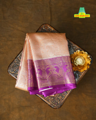 KANCHIPURAM PURE SILK KUTTU PASTEL HANDLOOM SAREE