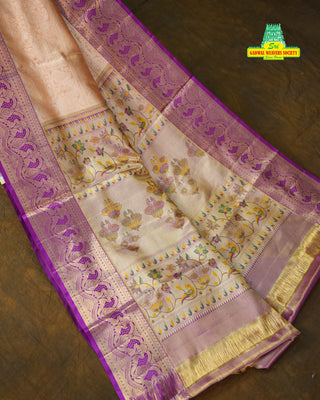 KANCHIPURAM PURE SILK KUTTU PASTEL HANDLOOM SAREE