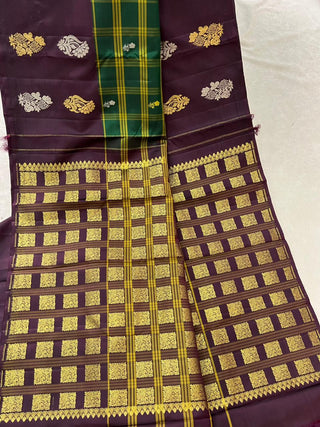 KANCHIPURAM PURE SILK CHECKS HANDLOOM SAREE