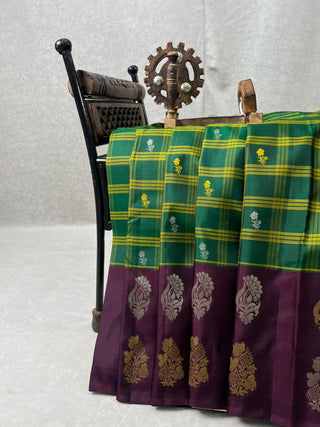 KANCHIPURAM PURE SILK CHECKS HANDLOOM SAREE