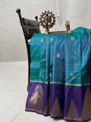 KANCHIPURAM PURE SILK CHECKS HANDLOOM SAREE