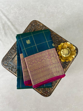 KANCHIPURAM PURE SILK CHECKS HANDLOOM SAREE