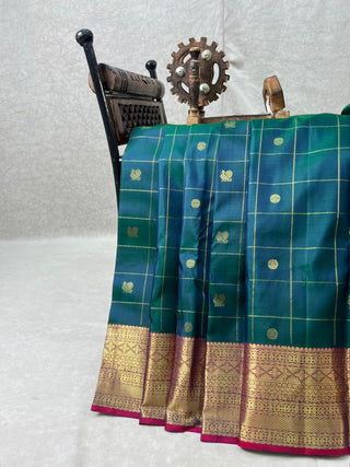 KANCHIPURAM PURE SILK CHECKS HANDLOOM SAREE