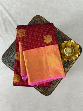 KANCHIPURAM PURE SILK CHECKS HANDLOOM SAREE