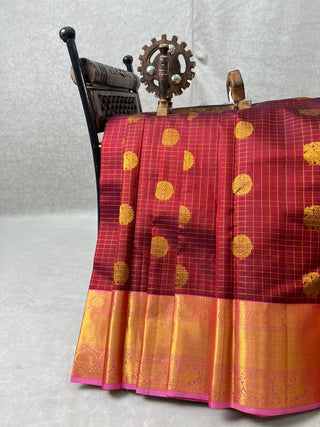 KANCHIPURAM PURE SILK CHECKS HANDLOOM SAREE