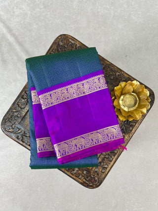 KANCHIPURAM PURE SILK CHECKS HANDLOOM SAREE